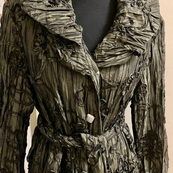 VINTAGE 90s Sensational Viscose Green Summer/Spring Coat - Picture 4 of 9